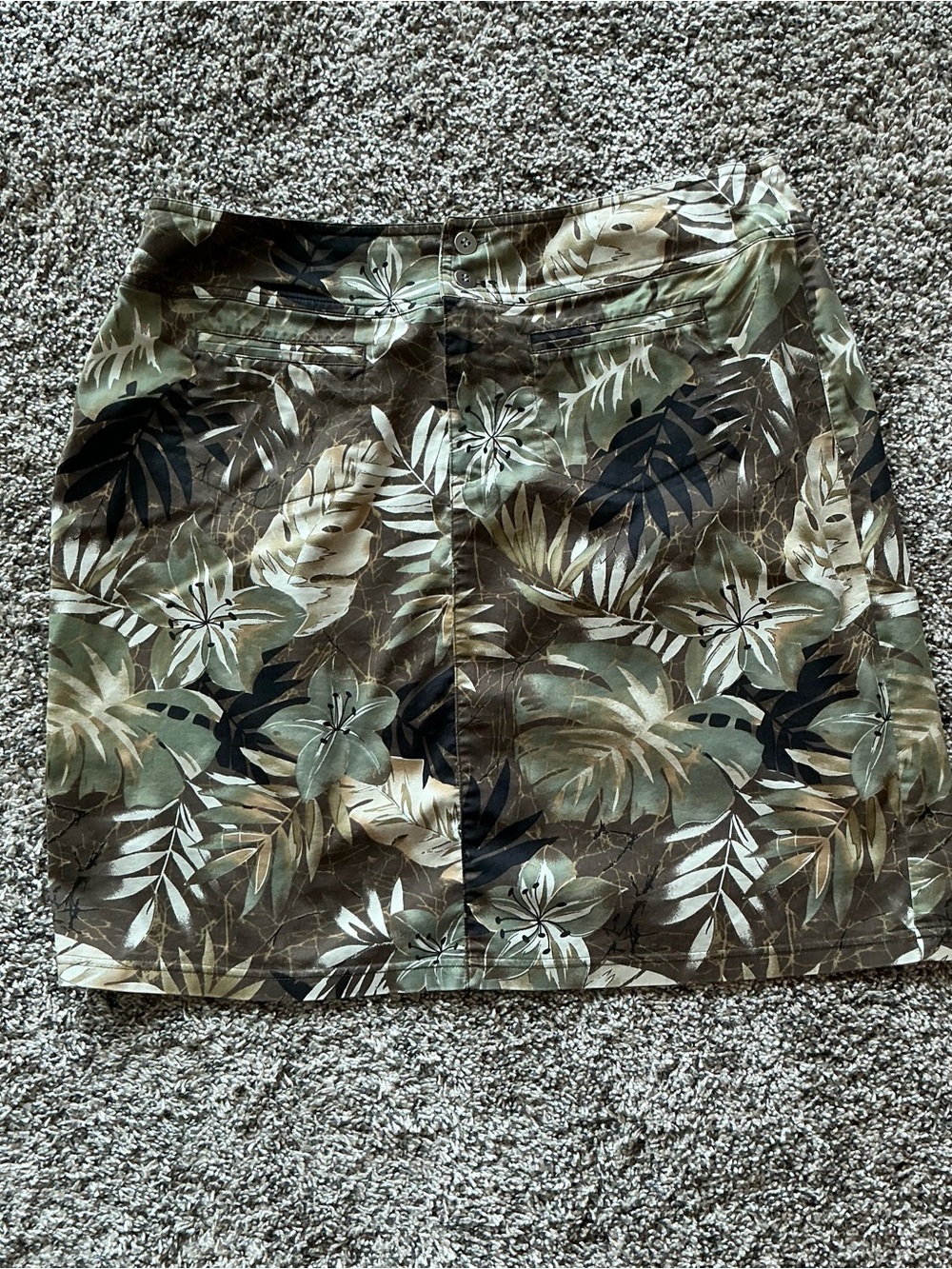 Chico's Olive and Black Tropical Print Mini Skirt